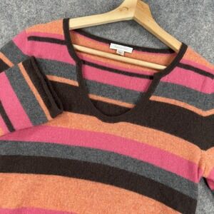 Garnet Hill Sweater Womens Medium Stripe 100% Cashmere V Neck Pullover Knit